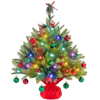 Yaheetech Künstlicher Weihnachtsbaum 61/91,5 cm H Tisch-Weihnachtsbaum mit LED-Beleuchtung, Mini-Weihnachtsbaum vorbeleuchteter Weihnachtsbaum grün 61 cm