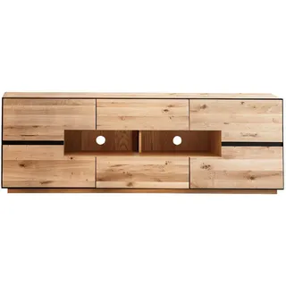 Linea Natura Tv-Element Kelio, Anthrazit, Wildeiche, Holz, Holzwerkstoff, Wildeiche, furniert, massiv, 2 Fächer, 2 Schublade(n) Schubladen, 181x62x47 cm, Kabeldurchlass, Wohnzimmer, TV Möbel, TV-Racks