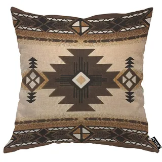 AOYEGO Kissenbezug aus Indianer-Südwest-Azteken-Überwurf, geometrischer Diamant, quadratisch, Dreieck, Collage, Patchwork, braun, 45,7 x 45,7 cm, dekorativer Kissenbezug für Herren und Damen