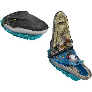 Jurassic World Mattel Jurassic World Rebirth Deluxe-Mosasaurus-Spielset mit 7 interaktiven Funktionen, 7 Soundeffekten und 6 Mikrofiguren, zusammenklappbar zum Tragen und Aufbewahren