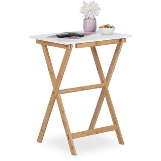 Relaxdays Klapptisch Weiß Bambus 63 x 47,5 x 37 cm