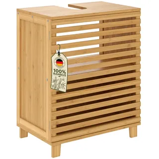 Bellamio Waschbeckenunterschrank Newa, Badezimmerschrank mit zwei Ablagefächern (mit Flügeltüren, 1-St) aus natürlichem Bambus, robst und langlebig braun