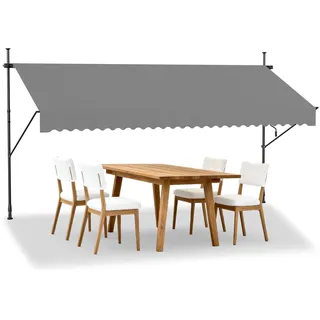 HENGMEI Klemmmarkise ohne Bohren, Balkonmarkisel, Grau, 350x120cm | Verstellbares freistehendes Markisen stangenmontiert bohrfreie Montage mit Handkurbel Sonnenschutz für Terrasse und Balkon