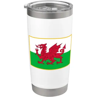 Walisische Flagge von Wales mit Goldrand Doppelwandiger Edelstahl-Thermobecher