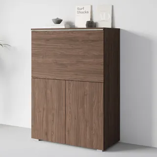 PC-Schrank HOME AFFAIRE "Vera, Sekretär, Home-Office-Schreibtisch mit LED-Beleuchtung", braun (villa nussbaum), B:90cm H:125,1cm T:42cm, Sekretäre, Multifunktional mit Stauraum, klappbare Tischfläche, LED, B 90 cm