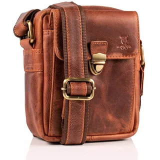 MATADOR kleine kompakte Leder Umhängetasche Herren Ledertasche Schultertasche Vintage Tan Braun