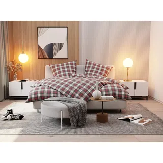 Bettwaesche-mit-Stil Flanell Bettwäsche Schotten Tartan weiß (Kissenbezug 40x80)