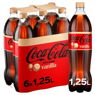 Coca-Cola zero sugar Vanilla Cola, Softdrink ohne Zucker, 6 x 1,25 l | Zuckerfreies, kalorienfreies, koffeinhaltiges Erfrischungsgetränk mit Vanille-Geschmack