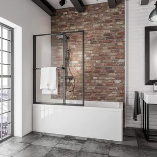 Schulte Home Schulte Badewannenaufsatz 2-teilig, zur Klebemontage ohne Bohren, Sicherheitsglas ESG Vollrahmung BlackStyle, inkl. Handtuchhalter, D1342-F-EKS 68 50