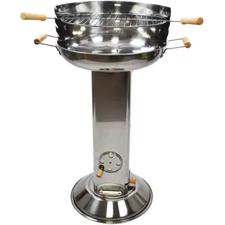 Holzkohlegrill Edelstahl mit Holzgriffen Säulengrill Höhe 83 cm Robuster Kohlegrill & HLKauf-Block