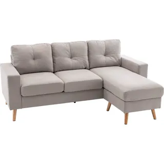 HOMCOM Ecksofa Eckcouch in L-Form, Eckgarnitur, Couchgarnitur mit Chaiselongue für 3 Personen, Stoffsofa für Wohnzimmer, Hellgrau  Aosom