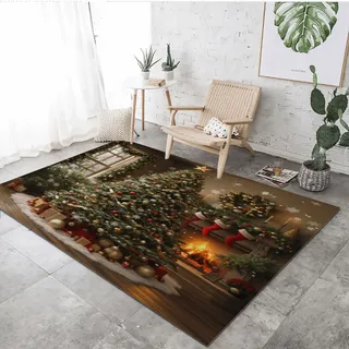 RLYXGS Weihnachten Teppich Weihnachtsbaum Waschbarer Fußmatte Weich rutschfest Badezimmerteppich 50x80cm Kurzflor Kleiner Bad Carpet Küche Esszimmer Schlafzimmerteppich R446