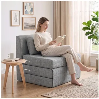 HOMCOM Bodenkissen Schlafsessel Klappbares Gästebett, Klappbar und multifunktional als Sofa & Bett verwendbar grau