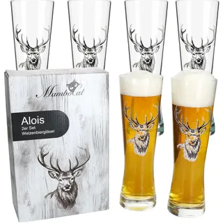 Alois 6er Set Weizenglas 0,5 L Hirschmotiv Geschenkverpackung