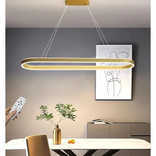 100cm Dimmbare LED Pendelleuchte Gold Moderne Esstisch Hängeleuchte 88W Oval Kronleuchter mit Fernbedienung höhenverstellbar Hänge lampe für büro esszimmer Arbeitszimmer Wohnzimmer Küche leuchte