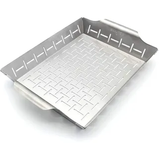 SANTOS Grillkorb/Gemüsekorb - Edelstahl - 35x24,2x5,6cm - Grillwok für Käse, Gemüse, Fleisch & Co. - Edelstahl-Grillkorb - Vegetarisch & Vegan Grillen