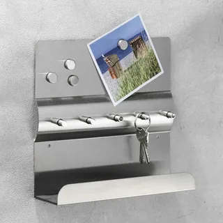 Hi Haushalt International Schlüsselleiste Schlüsselbrett Memoboard aus Edelstahl mit 4 Magneten 98069
