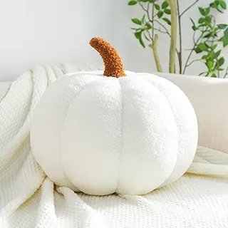 Kürbis Kissen, Herbstdeko Kürbis Dekokissen, 3D Plüsch Halloween Deko Kürbis Zierkissen Deko Aesthetic Sofakissen Kürbiskissen, Herbst Kürbis Kissen für Deko Wohnzimmer Schlafzimmer (Weiß, 20CM)