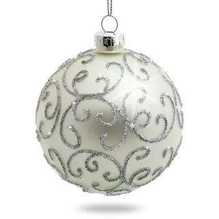 SIKORA Highlights 4er Set ausgefallene Christbaumkugeln aus Glas Silber, Farbe/Modell:Modell Florenz Silber, Größe:8 cm