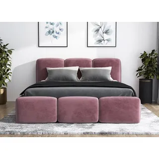 a&j möbelland gmbh Polsterbett STAR -OM 90 x 200 mit Bettkasten. Farbe: Rosa - Rosa