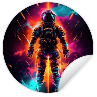 MuchoWow Wandsticker Astronaut - Neon - Spiele - Weltraum (1 St), Runde Aufkleber für Kinderzimmer, Babyzimmer, Einteilig, Selbstklebend bunt 100 cm x 100 cm x 0.1 cm