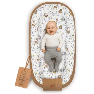 Nestchen Baby Neugeborene – Babynest Babynestchen weich aus Waffelpique | Weicher Kokon Babynest aus Baumwolle atmungsaktiv und kuschelig für Babybett Stubenwagen unterwegs 65x120cm Hirsch Braun