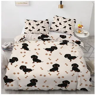 LuxusKollektion Kinderbettwäsche Bettwäsche Dackel 135x200 4-teilig 3D-Motiv
