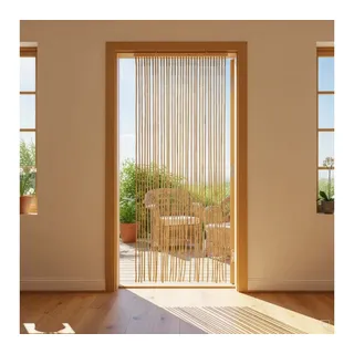 abc HOME Türvorhang Bambus Holz 90x200cm – Sichtschutz & Insektenschutz mit 36 Strängen