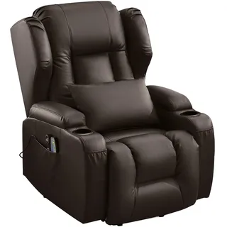 LIFTSHA Fernsehsessel mit Aufstehhilfe Elektrisch, Relaxsessel mit Liegefunktion, Massagesessel mit Massage Wärmefunktion Seniorensessel für Senioren, 2 Seitentaschen und Getränkehalters (Braun)