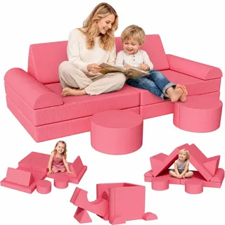 Clevich Spielsofa für Kinder,Kindersofa Bausteine,Oeko-TEX100 Zertifiziert | 15-Teiliges Modulare Kinderspielcouch, Kindersofa ausklappbar, für Kuschelecke im Kinderzimmer, Kuschel-Cord