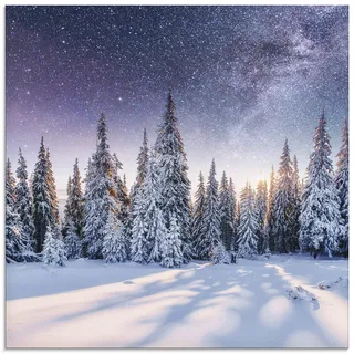 ARTland Wanddeko Glasbilder Wandbild Glas Bild einteilig 50x50 cm Quadratisch Winterlandschaft Wald Tannenbaum Natur Sternenhimmel Winter U1TO
