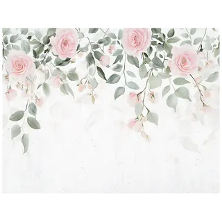 Wallarena Fototapete Blätter Blumen Rosa Vlies Tapete Wohnzimmer Schlafzimmer Wandtapete, Glatt Vlies Washable, Blätter, Blumen, Rose, Rosa, Hängende Blätter, (Packung, Vlies Fototapete), Vliestapete grün rosa Wohnzimmer Schlafzimmer Küche Tapete + Kleister grün|weiß 4 m x 2.8 m