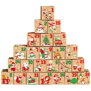24 Boxen Adventskalender zum Befüllen,Adventskalender Tüten mit 24 Kisten,Geschenkbeutel Adventskalender Boxen,Schachteln zum Befülle