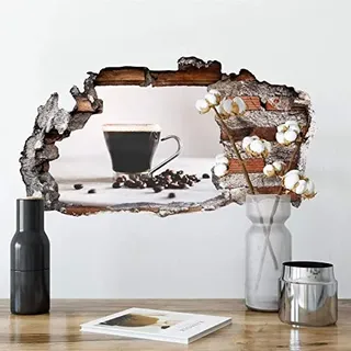 Kaffeepause 3D Wandtattoo Küche Wandsticker Esszimmer Tapete selbstklebend Kaffee Aussicht 40x21cm