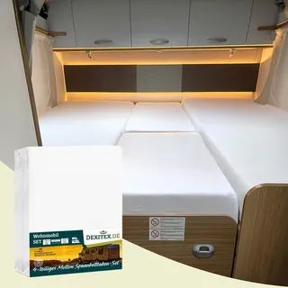 Dexitex - Matratzenschoner aus Flanell Wohnmobil 4 Teilig - komplete Set Weiß für Wohnmobil - Spannbettlaken Wohnmobil 4 Teilig - für Matratze Wohnmobil - Oeko-TEX 100% Baumw - 4 Teilig