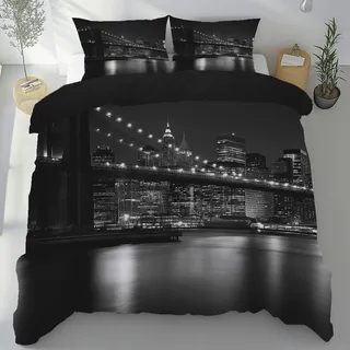 Lwznbio Bettbezüge Sommer 90x200cm New York Bettwäsche-Sets Microfaser 3teiligStadt Landschaft Kinderbettwäsche mit Reißverschluss mit 2 Kissenbezüge 80x80cm