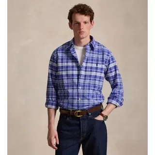 Polo Ralph Lauren für Herren. 710B22598001 Blaues Custom Fit Oxford-Hemd mit Karomuster (L), Lässig, Baumwolle, Langarm