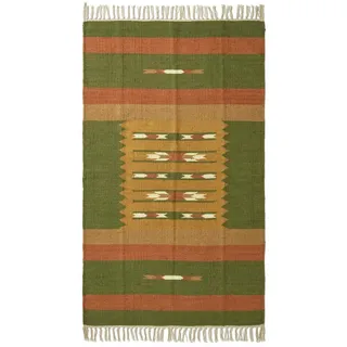 Homescapes Kelim-Teppich, Lundi Green handgewebt, 240/300 cm,