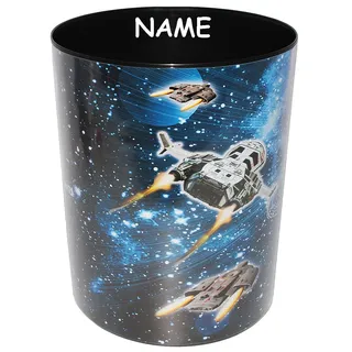 alles-meine.de GmbH Papierkorb/Behälter - Weltraum - Space - Raumschiff - incl. Name - aus Kunststoff - Mülleimer/Eimer - Aufbewahrungsbox für Kinder - Jungen - Abfalleim..