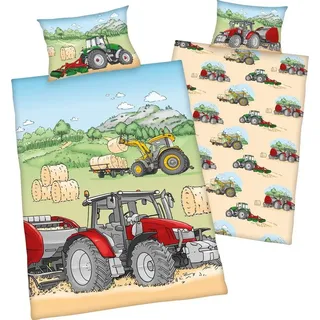 Herding Traktor Flanell Bunt 135 x 200 cm + 80 x 80 cm