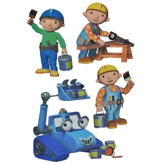 alles-meine.de GmbH 4 TLG. Set: Wandtattoo/Sticker - Bob der Baumeister - Wandsticker Aufkleber für Kinderzimmer - Jungen Baustelle Wendy Baggi Kinder - Wandaufkleber + Fenster..