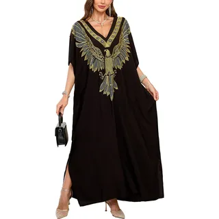 L-Peach Damen Baumwolle Kaftan Langes Kleid Strandkleid Bikini Coverups One Size - Einheitsgröße