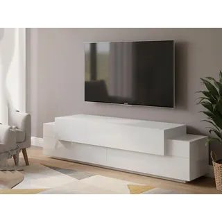 Dmora - TV-Schrank Teo, niedriges Wohnzimmer-Sideboard, Fernsehständer-Basis, 100% Made in Italy, 200 x 45 x 52 cm, glänzendes Weiß,