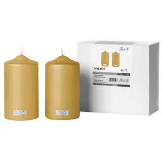 Fink Stumpenkerze CANDLE 2er Set Stumpenkerzen - gold - Paraffin - H. 15cm x B. 8cm (1-tlg., Dicke Kerzen - Großkerzen), Säulenkerzen Blockkerzen Zylinderkerzen - Elegante Standkerzen goldfarben