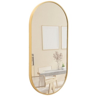 Terra Home Wandspiegel Spiegel Metallrahmen Schminkspiegel Oval (gold 80x40x3, inklusive Schrauben und Dübel), Badezimmerspiegel Flurspiegel goldfarben 80 cm x 40 cm x 3 cm