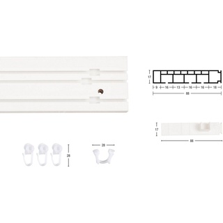 Gardinenschiene Kunststoffschiene CREDO, GARESA, 3-läufig, Wunschmaßlänge, mit Bohren, verschraubt, Deckenmontage, mit Kunststoffverbinder verlängerbar weiß 260 cm