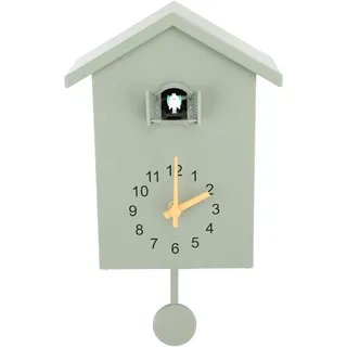 Pilipane Kuckucksuhr, moderne nordische Vogelhaus-Wanduhr mit Vogelstimmen, Anruf-Pendel-Design für Schlafzimmer, Wohnzimmer und mehr, einzigartige Heimdekoration (grün)