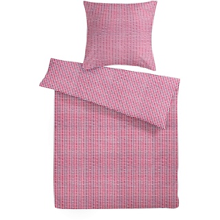 Carpe Sonno Seersucker Bettwäsche 135 x 200 cm Baumwolle - 2 teilig Bettwäsche-Sets aus Deckenbezug + Kissenbezug - mit Reißverschluss für Bettwäsche - Kariert Bettwäsche Bügelfrei - Rot