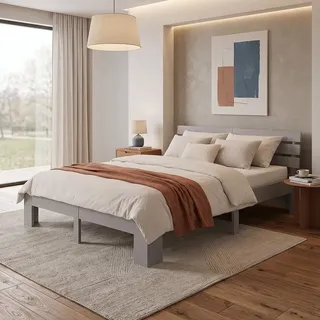 Homestyle4u Holzbett 140 x 200 cm Grau