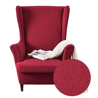 Highdi 2-Teilig Ohrensessel Überzug, Sessel-Überwürfe Ohrensessel Pflanzen Jacquard Einfarbig Schonbezüge Bezug Sesselhusse Strandmon Tiger Stuhlbezug mit Armlehne Hohe Rückenlehne (Rot)